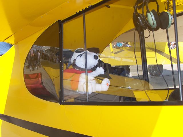 — — - Snoopy in the back of my favorite light aircraft, the Piper Cub.