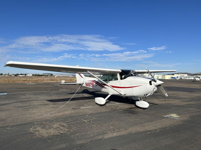 Cessna Skyhawk (N4975F) - A freshly-painted N4975F tied down at the MYF Executive Ramp.