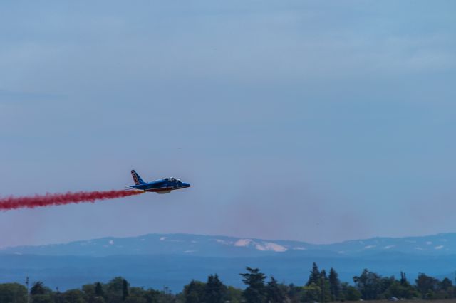 — — - Patrouille de France demonstration team at Mather Airport.