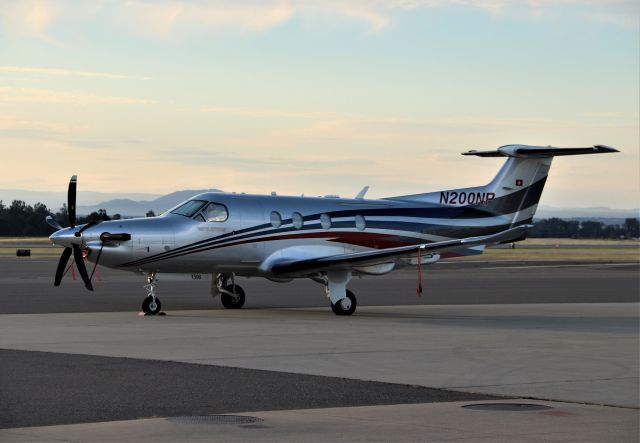 Pilatus PC-12 (N200NP) - KRDD - early AM on the ramp at Redding July 26, 2019 at Redding Jet Center. 