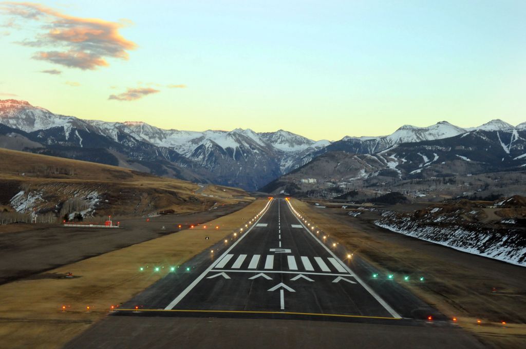 — — - Runway 9  Telluride Regional Airport  Highest Commercial Airport in the United States  Elevation: 9070 ft.