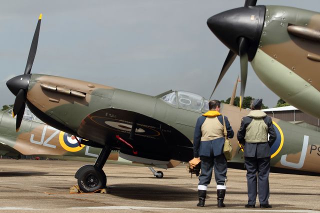 — — - Supermarine Spitfires on the flightline at Duxford Air Museum, during Flying Legends 2012.