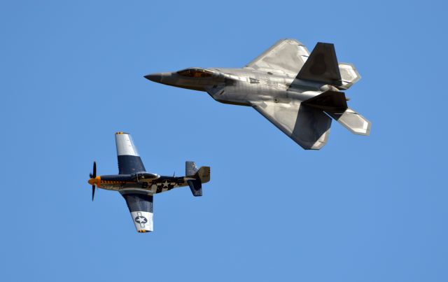 Lockheed F-22 Raptor — - 2015 Great New England Air Show Westover Air Reserve Base, MA. Old meets new. P-51 Mustang &amp; F-22 Raptor.