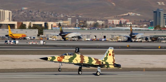 76-1536 — - With Reno Tahoe Internationals runway 16R-34L closed for maintenance, "Bogey 1-0," a Northrop F-5N Tiger II (761536) of TopGuns VFC-13 Fighting Saints at NAS Fallon, makes its high speed touch-and-go pass on runway 16L, right in front of me.