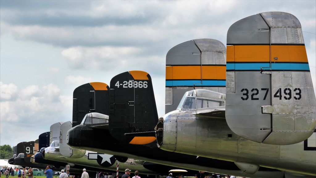 North American TB-25 Mitchell — - B-25 Mitchell Rear Ends.......more than a dozen B-25s present for Doolittle Raid  + 75
