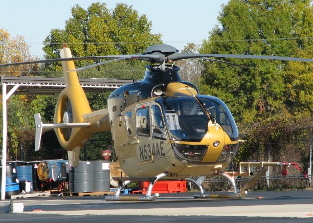 Eurocopter EC-635 (N534AE) - Parked at Metro Aviation a couple of blocks west of the Downtown Shreveport Airport. Aircraft has experimental  above the registration. They must be testing the probe or boom that is attached to the right skid?