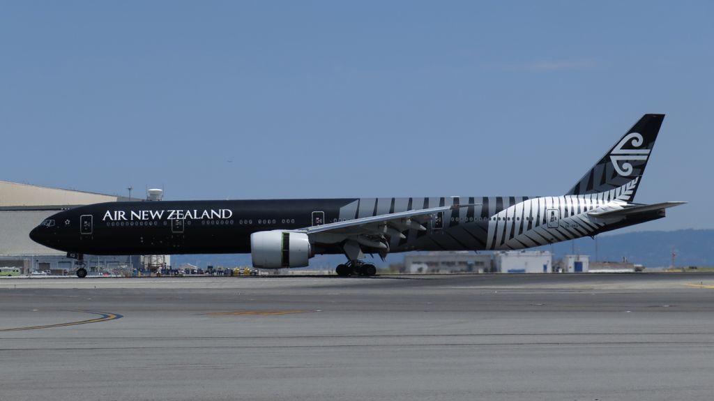 BOEING 777-300ER (ZK-OKQ) - NZ008 landing in SFO after completing its flight from NZAA (AKL)