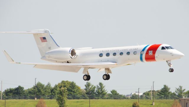 Gulfstream Aerospace Gulfstream V (TOK2) - A United States Coast Guard G550 registered as 02 comes in over an hour before Air Force Two does. Photo taken August 13, 2020 at 10:05 AM with Nikon D3200 at 270mm.