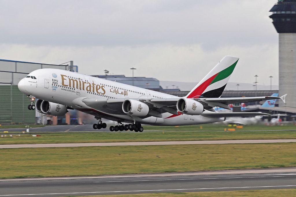 Airbus A380-800 (A6-EDX) - UAE18 departing on the second UAE A380 flight of the day to Dubai.