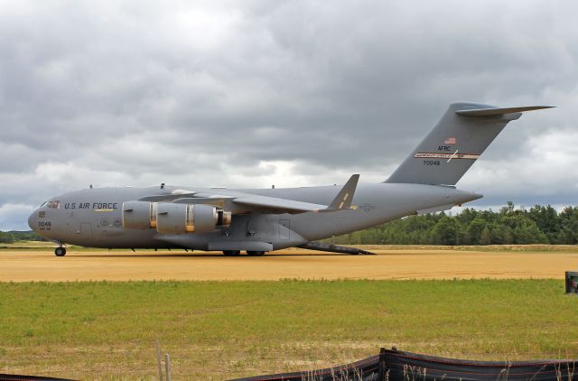 Boeing Globemaster III (97-0048) - A USAF C-17 Globemaster III, 97-0048, cn P-48, from the 445th Airlift Wing, Wright-Patterson AFB, OH, on the ramp at Young Air Assault Strip on 28 Jul 2013.