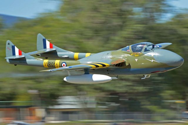 F+W EMMEN Vampire (N593RH) - Vampire Airshows DH-115 Vampire T55 N593RH Vampy at the Wings Out West Airshow at Prescott, Arizona on October 5, 2019.