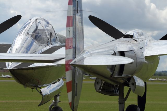 — — - Close up detail of the Lockheed P-38 Lightning.
