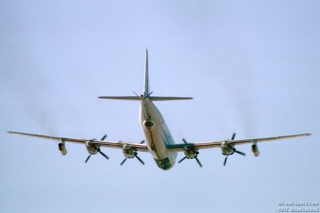 — — - Four turning and two burning: Arizona Air National Guard Boeing KC-97L Stratotanker makes a pass over the runway at Phoenix on February 8, 1975.