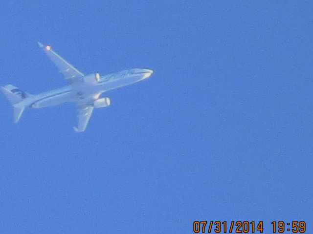 Boeing 737-800 (N506AS) - Alaska Airlines flight 35 from Fort Lauderdale Florida to Seattle over Baxter Springs KS (78KS) at 36k feet.