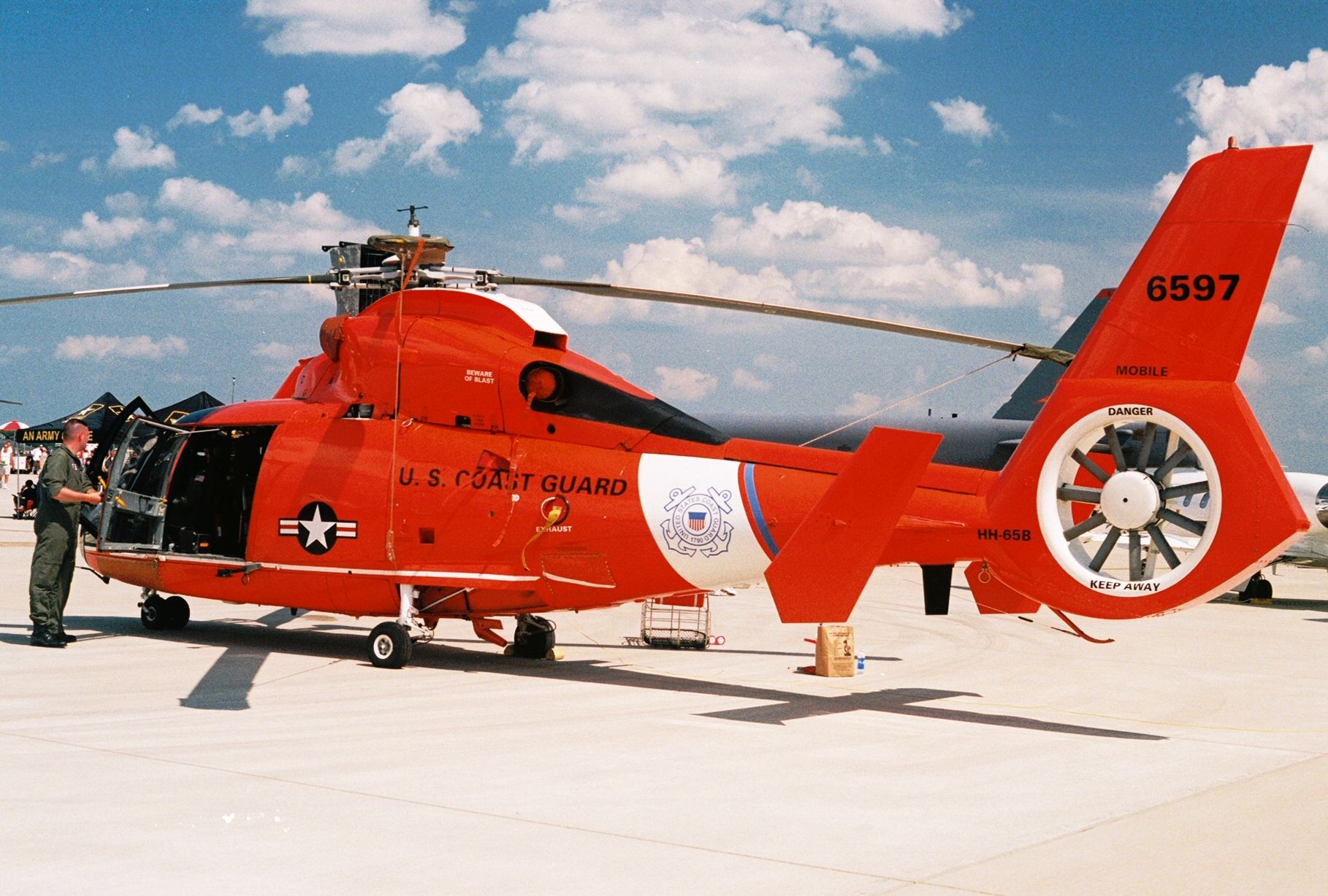 Aerospatiale Dauphin 2 (SA-365C) (USCG6597) - HH-65B Dolphin from USCG Aviation Training Center Mobile on ramp display at Barksdale AFB for 2005 Airshow.br /Aircraft is now HH-65C assigned to USCG Station Port Angeles.