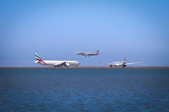 Boeing 777-200 — - UAE226, QTR738, Unknown AAL flight. Taken during a planespotting session at Bayfront Park near SFO.br /br /5/30/2021br /1/400s f/5.6 150mm ISO 100