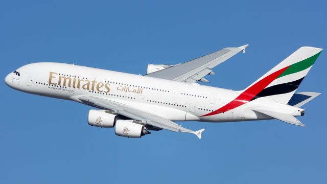 Airbus A380-800 (A6-EUW) - An Emirates A380 departing JFK with a deep bank on the "canarsie" departure.