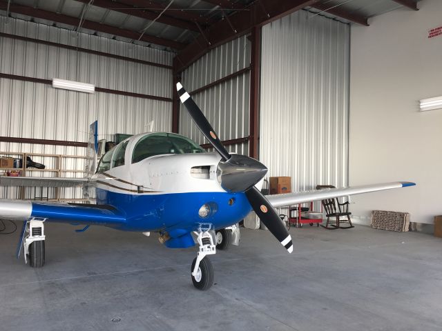 Mooney M-20 (N6201Y) - "Plane Jane" with her new paint job, sitting in her new hanger #37 in Brooksville, February 2018