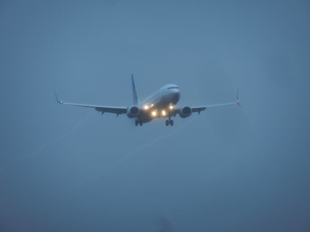 Boeing 737-800 (N38443) - A United Airlines Boeing B737-924ER Approaches Dulles International Airport With Vapor On Both Wings, Conditions Today Day Were PERFECT For Vapor To Form! Very Misty And Cloudy! There Was Light Rain Shower Mist Completely Surrounding The Airport! Also, Aircraft Came Out Of The Clouds!