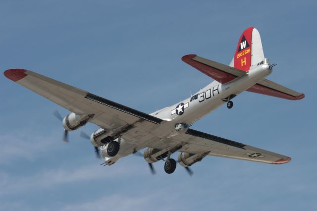 Boeing B-17 Flying Fortress (2102516) - EAA's B-17 Aluminum Overcast lands at Outagamie Cty Airport, WI in support of 2012 Air Venture