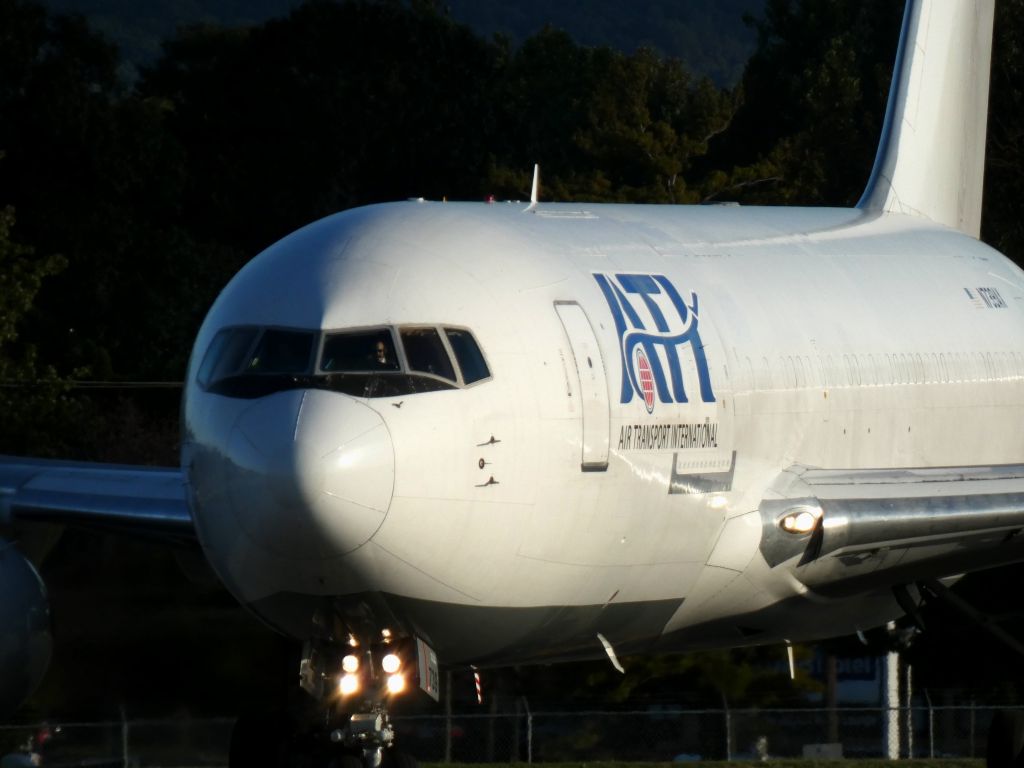 BOEING 767-200 (N739AX) - Turning on the departing runway is this 1982 Air Transport International Boeing 767-232 in the Autumn of 2020.