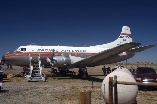 MARTIN 404 (N636X) - Martin 404 N636X was operated by Airliners of America in the colors of Pacific Air Lines. It was delivered to TWA on July 16, 1952, registered as N40429. Its name was Skyliner Peoria. In 1959 it was sold to California Airmotive Corporation. Subsequently it was owned by E. F. McDonald, James McAlister, Montex Drilling Corporation, Airworld Incorporated, Whitesell Construction Corporation, Joe Simpkins Oil, Tiffany Industries Isd., Phase II Incorporated, Sun & Wind Incorporated, and Skylease Incorporated of Wilmington, Delaware. It has been registered to the Planes of Fame Museum since September 25, 2008. It is powered by a pair of Pratt & Whitney R-2800 eighteen-cylinder Double Wasp radial engines.