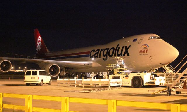 LX-VCJ — - At 9pm CDT on the cargo ramp @ Huntsville International. Couldnt get a full-length shot because of all the cargo pallets stacked to either side.