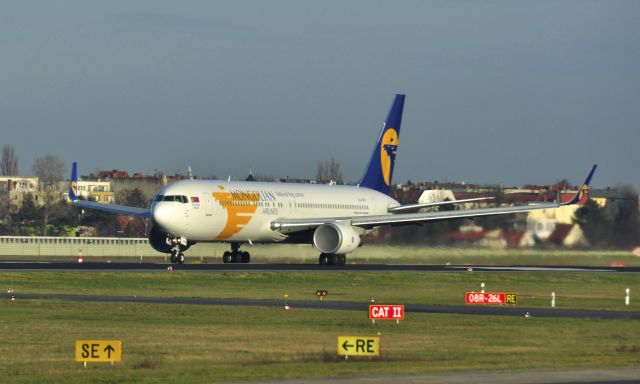 BOEING 767-300 (JU-1021) - MIAT - Mongolian Airlines Boeing 767-34G(ER)(WL) JU-1021 taking off in Berlin