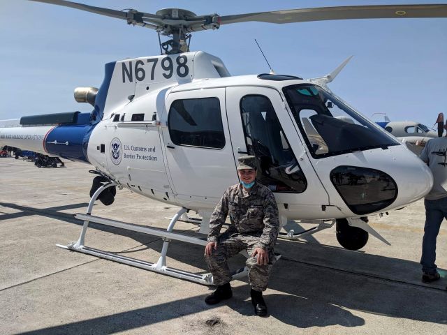 Eurocopter AS-350 AStar (N6798) - Here is an image of me (Tyler Theriault) sitting on the landing skid of a Eurocopter AS350 B3 Ecureuil (AStar) of the U.S. Customs and Border Protection at the Brunswick Executive Airport (KBXM) in Brunswick, Maine.