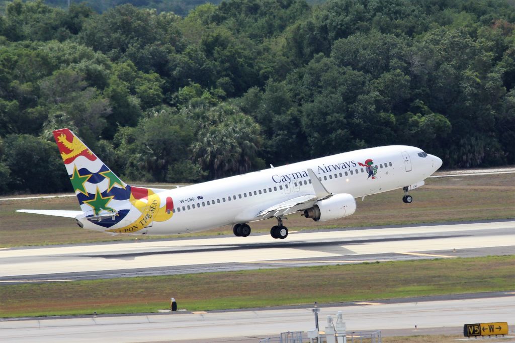 Boeing 737-800 (VP-CNG) - Cayman Airways (KX) VP-CNG B737-86Q [cn30289]br /Tampa (TPA). Cayman Airways flight KX201 departing to George Town (GCM).br /Taken from TPA Long Term Parking Garage br /2017 05 14  a rel=nofollow href=http://alphayankee.smugmug.com/Airlines-and-Airliners-Portfolio/Airlines/AmericasAirlines/Cayman-Airways-KXhttps://alphayankee.smugmug.com/Airlines-and-Airliners-Portfolio/Airlines/AmericasAirlines/Cayman-Airways-KX/a 