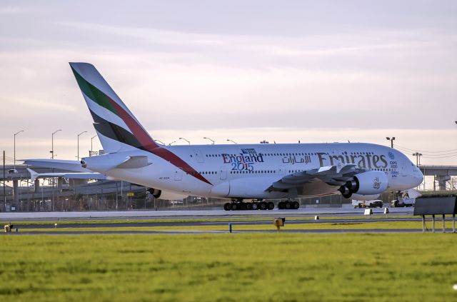 Airbus A380-800 (A6-EOH) - Emirate A380 A6-EOH with Rugby World Cup England 2015 sticker.