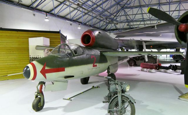 RED2 — - Heinkel He-162 A-2. Photo taken on June 27, 2019 at Hendon Museum in London.
