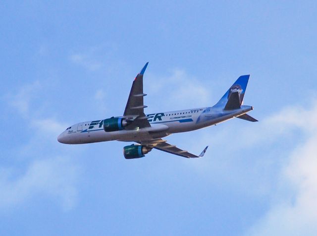 Airbus A320 (N336FR) - Brand new A320neo flying over Simpsonville arriving from Tampa.