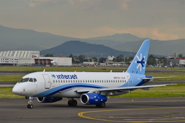 Sukhoi Superjet 100 (XA-JLG) - Sukhoi Superjet 100-95B XA-JLG MSN 95023 of Interjet (Ceased operations july 2021) departing from Mexico City International Airport (07/2018).