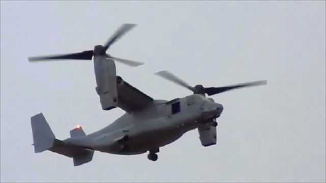 — — - USMC V-22 Osprey performing touch and gos at North Myrtle Beach Grand Strand Airport (KCRE) today (3/3/2015) before returning to MCAS New River, NC. Weather was starting to close in with Ceiling heights lowering fast.