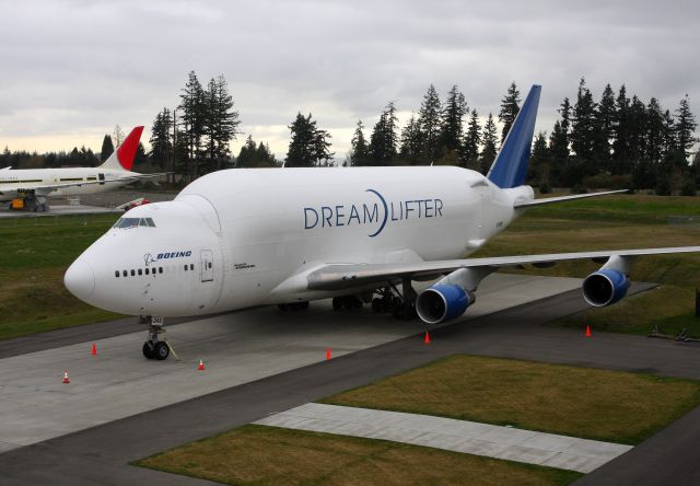 N249BA — - Boeing Dreamlifter parked at Paine Field in the new storage area.