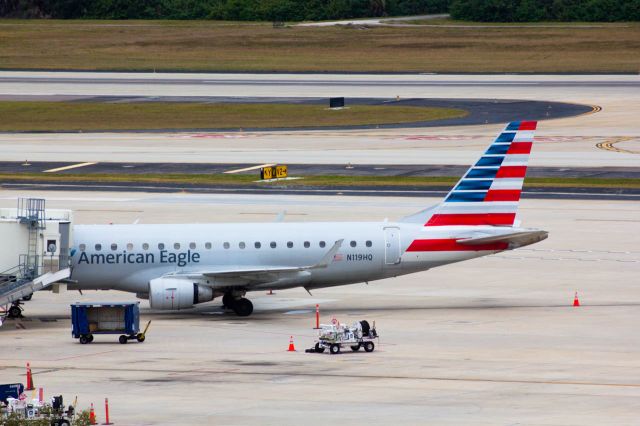 Embraer 175 (N119HQ) - American Eagle E175SR, taken from the 8th level of Econ parking.