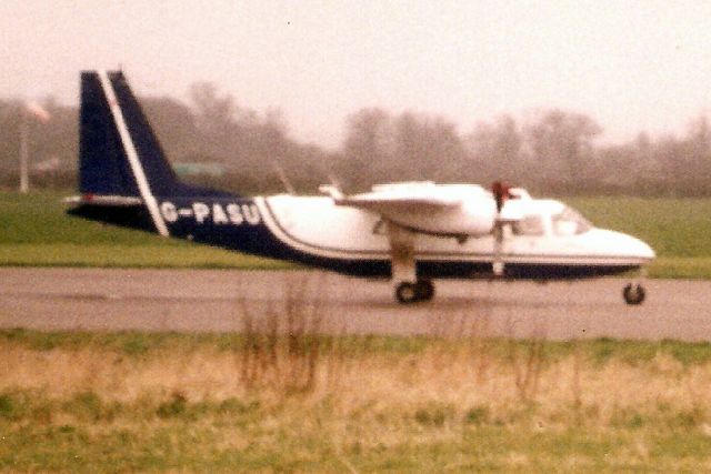 ROMAERO Turbine Islander (G-PASU) - Seen here in Feb-00.  Reregistered N770FK 27-Mar-01.