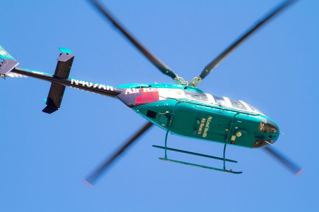 Bell 407 (N407AR) - McLeod Air Reach (Medical Air Transport) helicopter flies over Charleston, S.C. (Photo taken from Hampton Park).