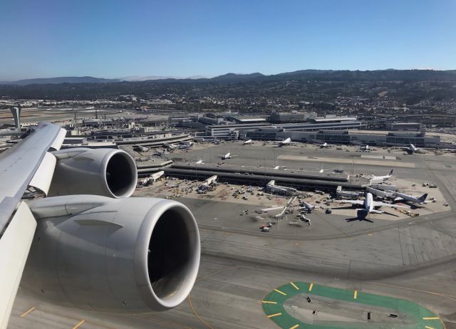 BOEING 747-8 — - Takeoff roll. Nice view of the International Terminal.