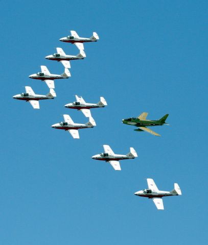 C-GSBR — - Hawk1 and Canadas Snowbirds flying in formation in 2009 at Trentons Airshow.