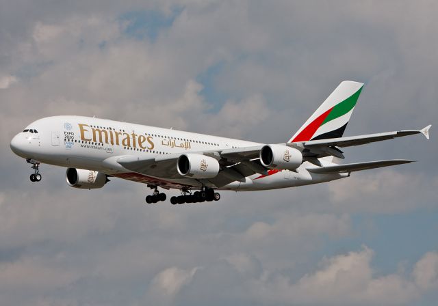 Airbus A380-800 (A6-EOU) - Emirates A380 Logojet Expo 2020 Dubai landing approach at Frankfurt Main Airport.