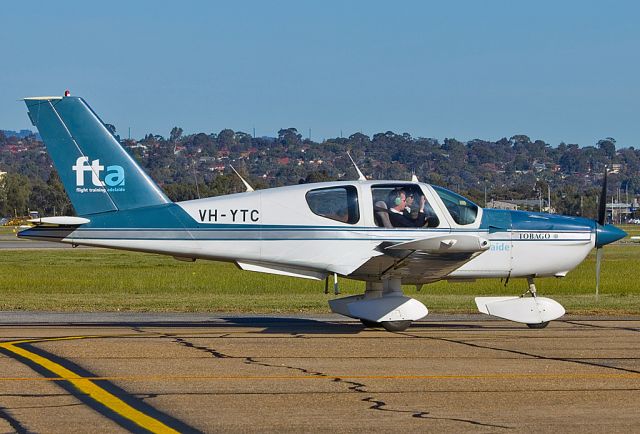 Socata Tobago (VH-YTC) - FLIGHT TRAINING ADELAIDE - SOCATA TB-10 TOBAGO - REG VH-YTC (CN 1328) - PARAFIELD AIRPORT ADELAIDE SA. AUSTRALIA - YPPF (20/7/2015) CANON 550D AND 300MM FIXED LENSE.