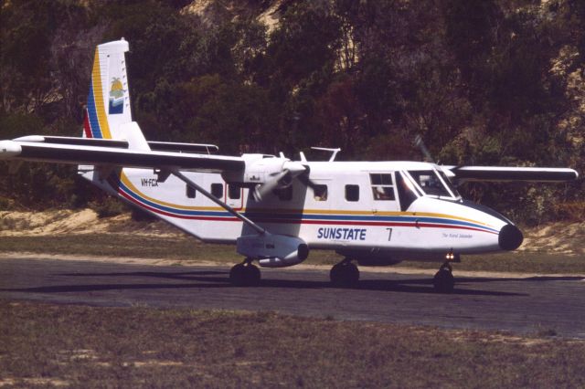 VH-FCX — - Sunstate GAF Nomad N24A taking off from Great Keppel Island (YGKL) in 1984