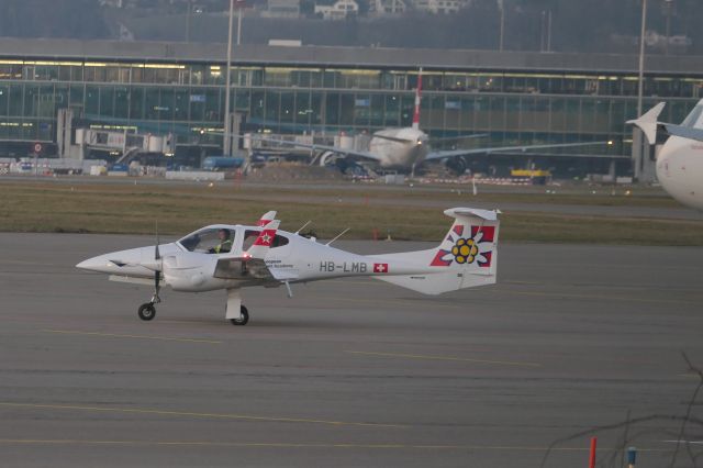 Diamond Twin Star (HB-LMB) - At sunset on 5th Feb 2024: New aircraft for «European Flight Academy» in Edelweiss Air livery.
