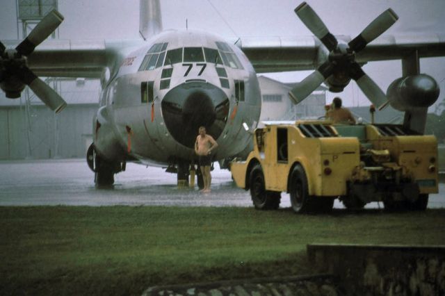 Lockheed C-130 Hercules (A97177) - Lockheed C-130H Hercules RAAF A97-177 Staging Aircraft Servicing Section Butterworth, Malaysia mid 1970s.