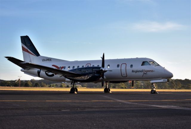 Saab 340 (VH-PRX) - Regional Express Saab 340B VH-PRX (msn 303). Wynyard Tasmania. Backlit photo, late afternoon. 19 February 2022.