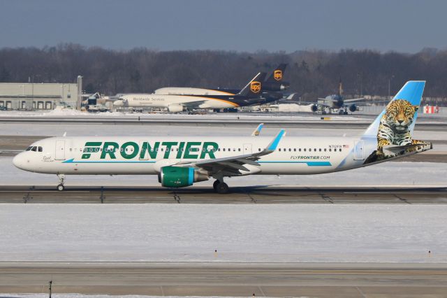 Airbus A321 (N712FR) - Spot the Jaguar departing RWY 24L on 17 Jan 2018.