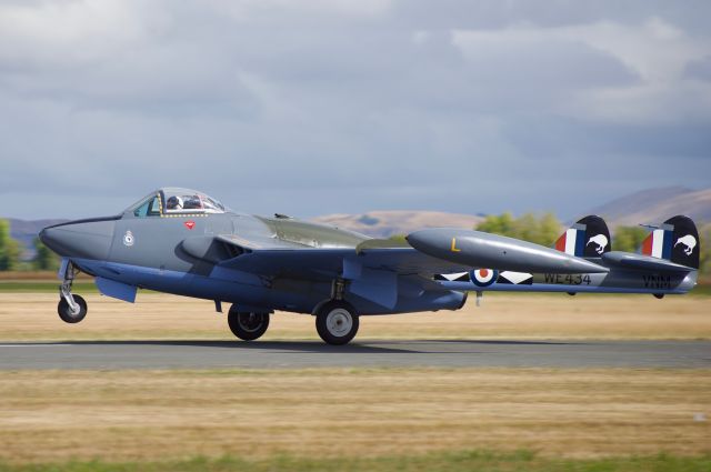 F+W EMMEN Venom (ZK-VNM) - A Royal New Zealand Air Force Venom fighter lifts off from the runway at Hood Aerodrome at the Wings Over Wairarapa airshow.