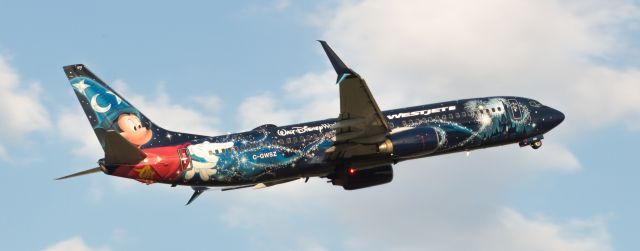 Boeing 737-800 (C-GWSZ) - WestJet Disney "Mickey Mouse" plane departs IAH.